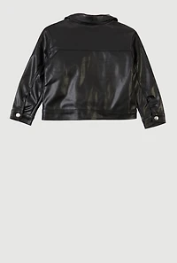 Little Girls Zip Front Faux Leather Jacket, Black,