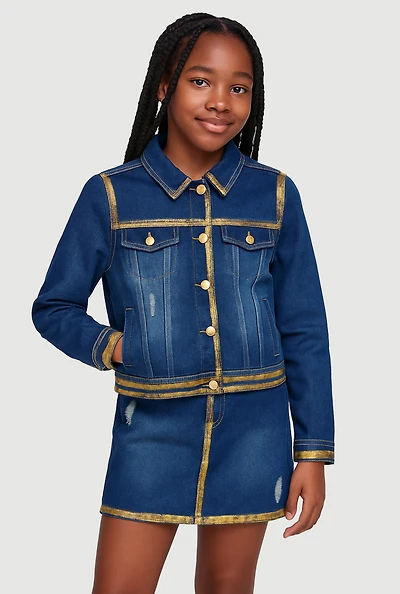 Girls Gold Trim Denim Jacket