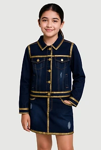 Girls Gold Trim Denim Jacket