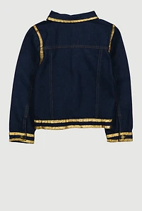 Girls Gold Trim Denim Jacket, Blue, Size 10-12