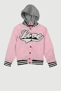 Girls Love Hooded Varsity Jacket