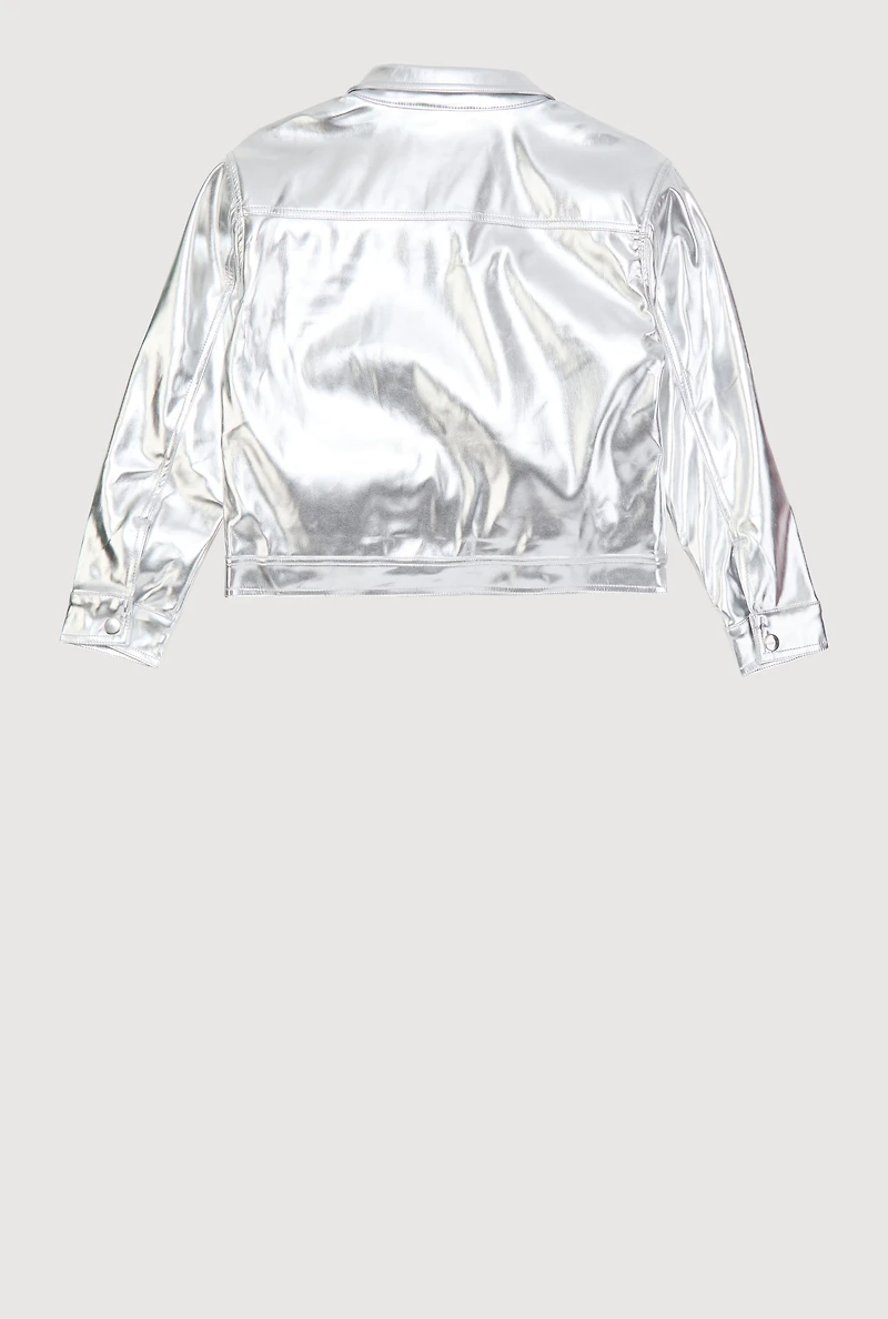 Girls Faux Leather Zip Front Jacket