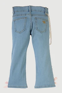 Little Girls Lace Up Detail Flare Leg Jeans with Chains, Blue, Size 5