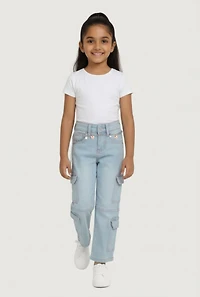 Little Girls Utility Jeans with Butterfly Charm Chain Belt