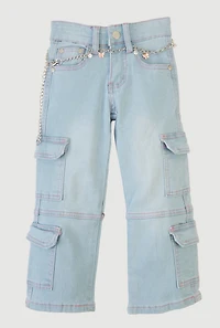 Little Girls Utility Jeans with Butterfly Charm Chain Belt