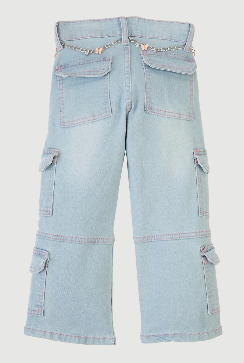 Little Girls Utility Jeans with Butterfly Charm Chain Belt