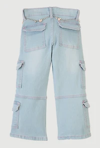 Little Girls Utility Jeans with Butterfly Charm Chain Belt