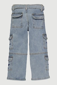 Little Girls Star Graphic Straight Leg Belted Cargo Jeans