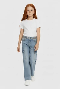 Little Girls Cargo Jeans with Heart Chain Belt
