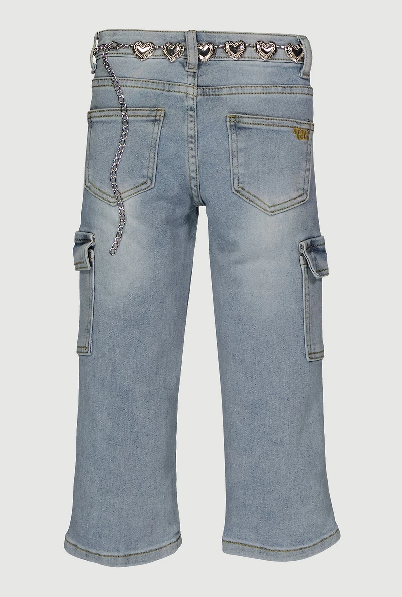 Little Girls Cargo Jeans with Heart Chain Belt