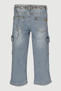 Little Girls Cargo Jeans with Heart Chain Belt