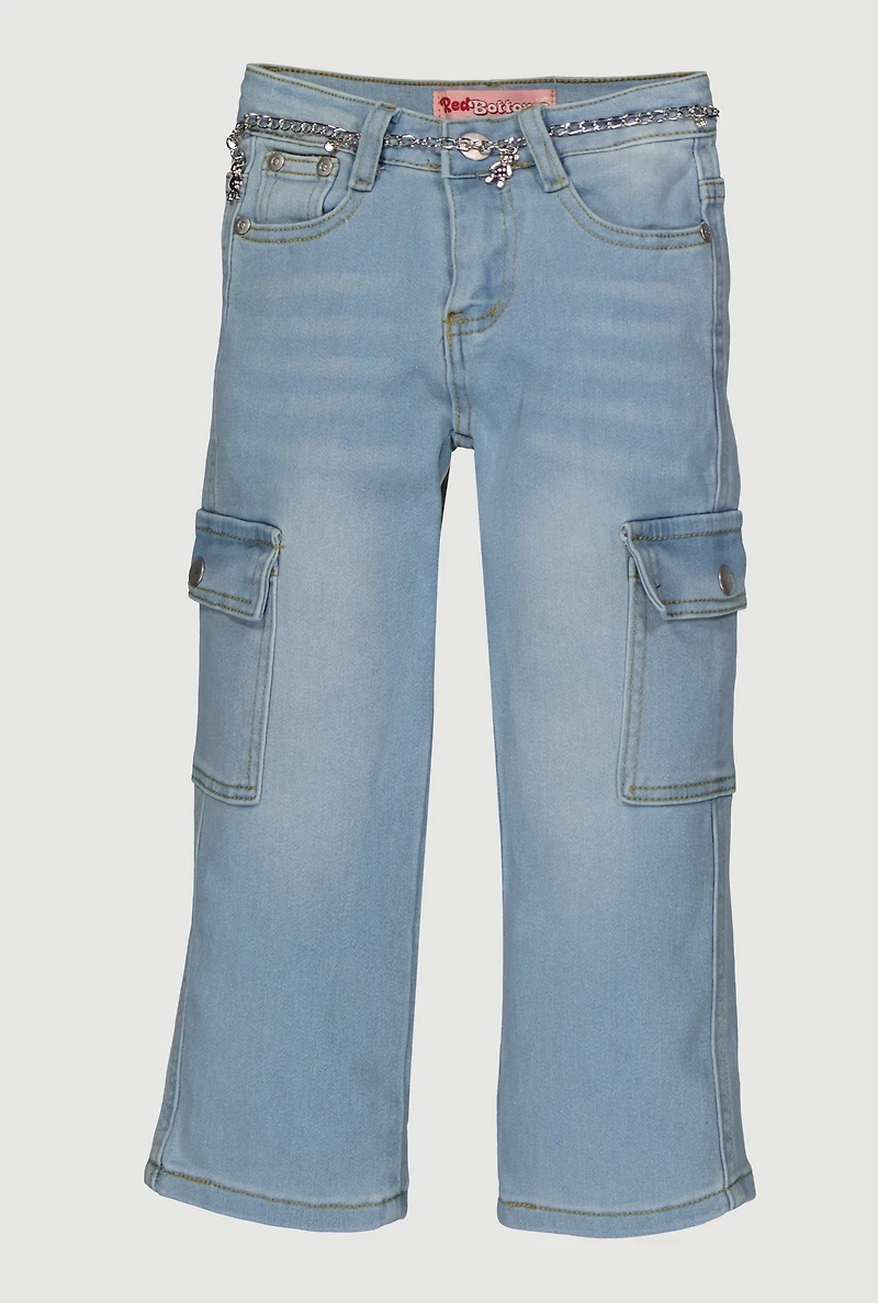 Little Girls Cargo Jeans with Bear Chain Belt