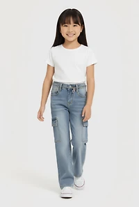 Little Girls Cargo Jeans with Bear Chain Belt