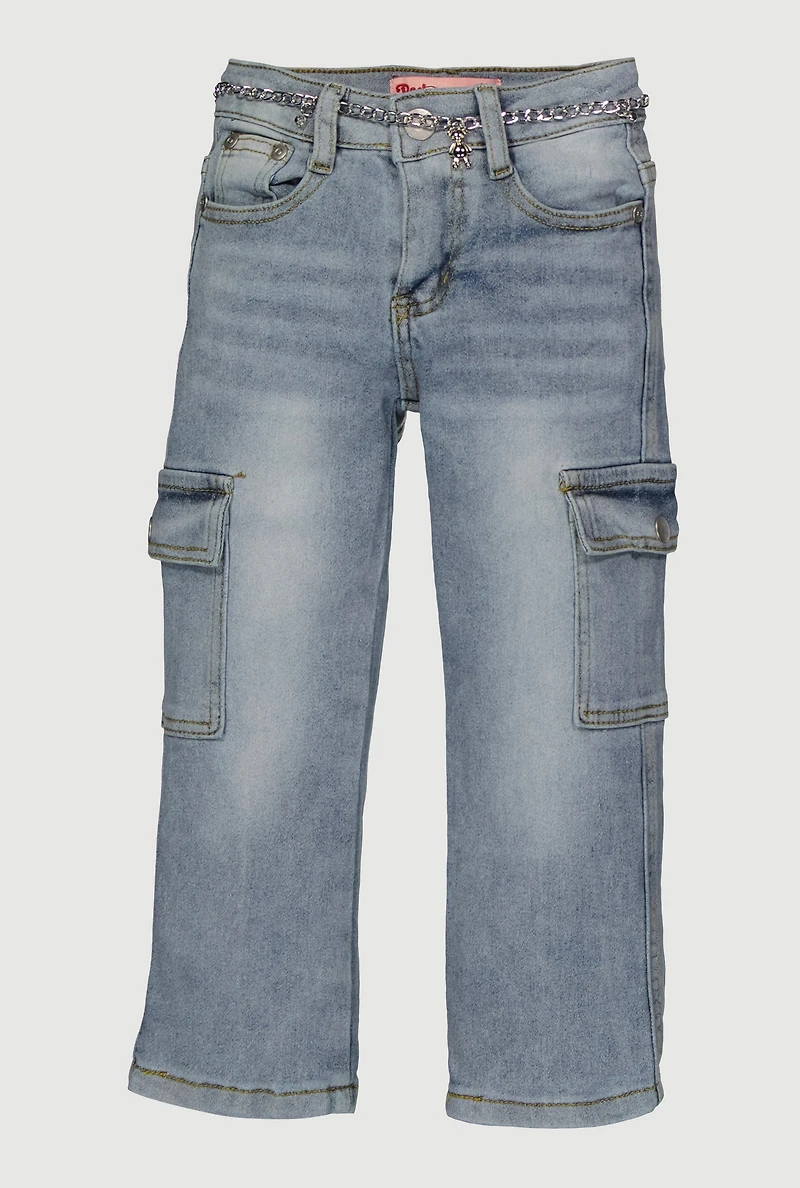 Little Girls Cargo Jeans with Bear Chain Belt