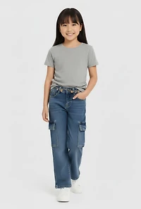 Little Girls Cargo Jeans with Butterfly Chain Belt