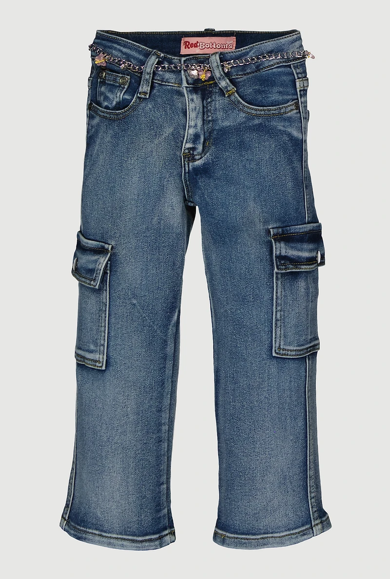 Little Girls Cargo Jeans with Butterfly Chain Belt