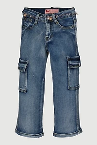 Little Girls Cargo Jeans with Butterfly Chain Belt