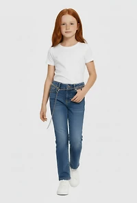 Little Girls Straight Leg Jeans with Teddy Charm Chain Belt