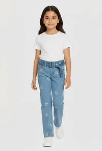 Little Girls Cherry Graphic Mid Rise Flare Leg Jeans