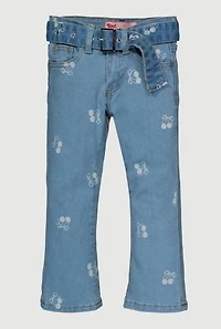 Little Girls Cherry Graphic Mid Rise Flare Leg Jeans