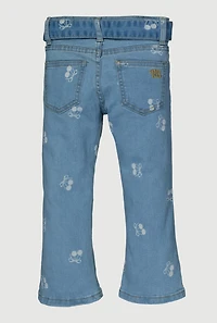 Little Girls Cherry Graphic Mid Rise Flare Leg Jeans