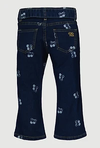 Little Girls Cherry Graphic Mid Rise Flare Leg Jeans