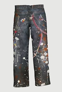 Girls Paint Splatter Chain Print Jeans