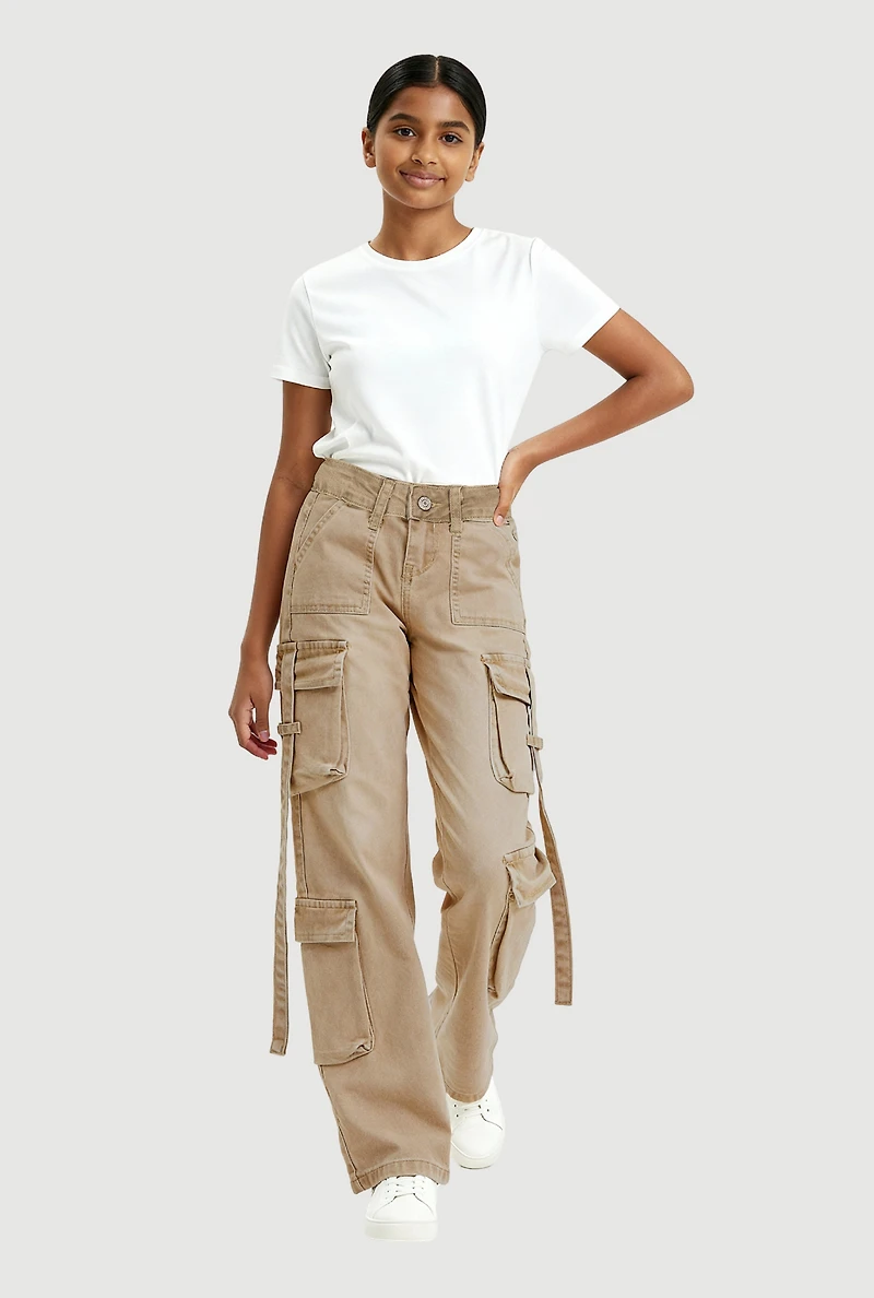 Girls VIP Mineral Wash Straight Leg Utility Jeans