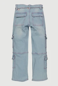 Girls Utility Jeans with Butterfly Chain Belt, Blue, Size 16