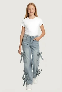Girls Bow Detail Whiskered Cargo Jeans