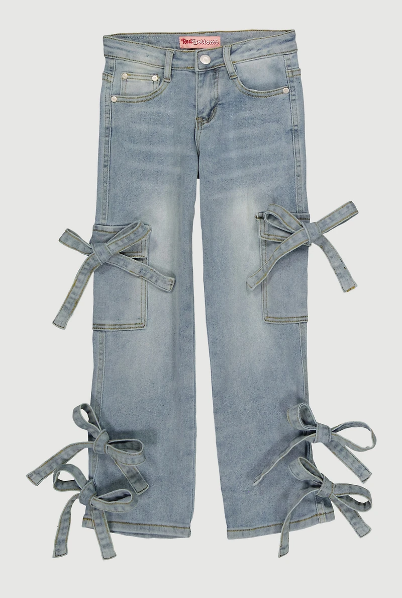 Girls Bow Detail Whiskered Cargo Jeans