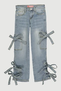 Girls Bow Detail Whiskered Cargo Jeans