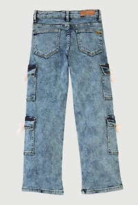 Girls Acid Wash Bow Detail Cargo Jeans