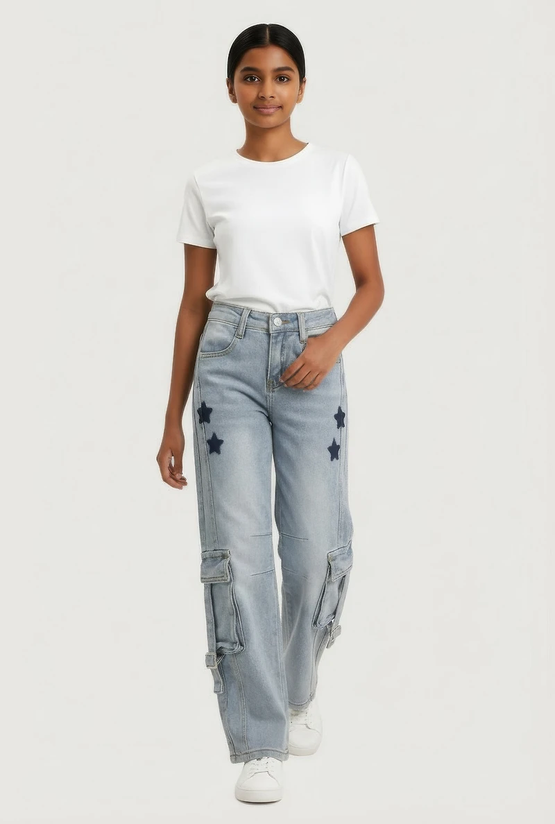 Girls Star Graphic Whiskered Cargo Jeans