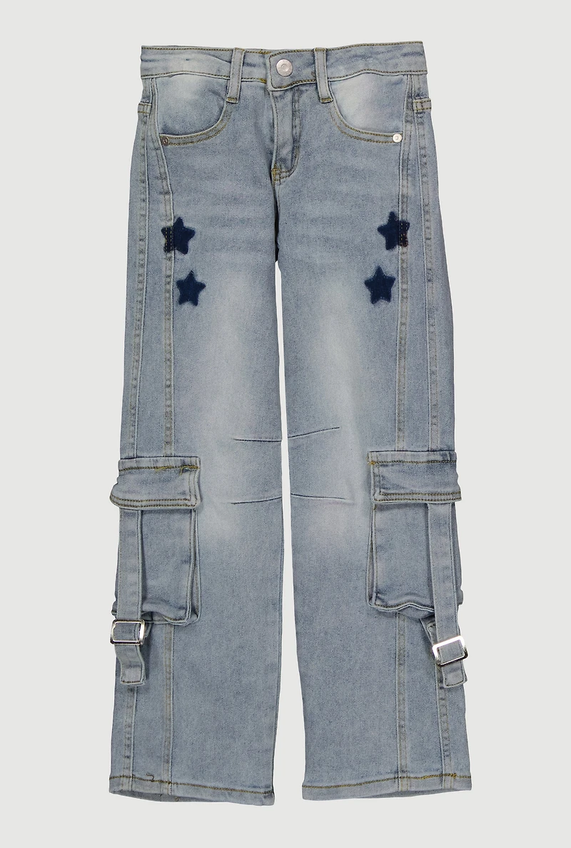 Girls Star Graphic Whiskered Cargo Jeans