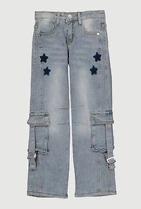 Girls Star Graphic Whiskered Cargo Jeans