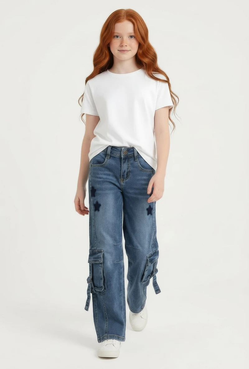 Girls Star Graphic Whiskered Cargo Jeans