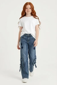 Girls Star Graphic Whiskered Cargo Jeans