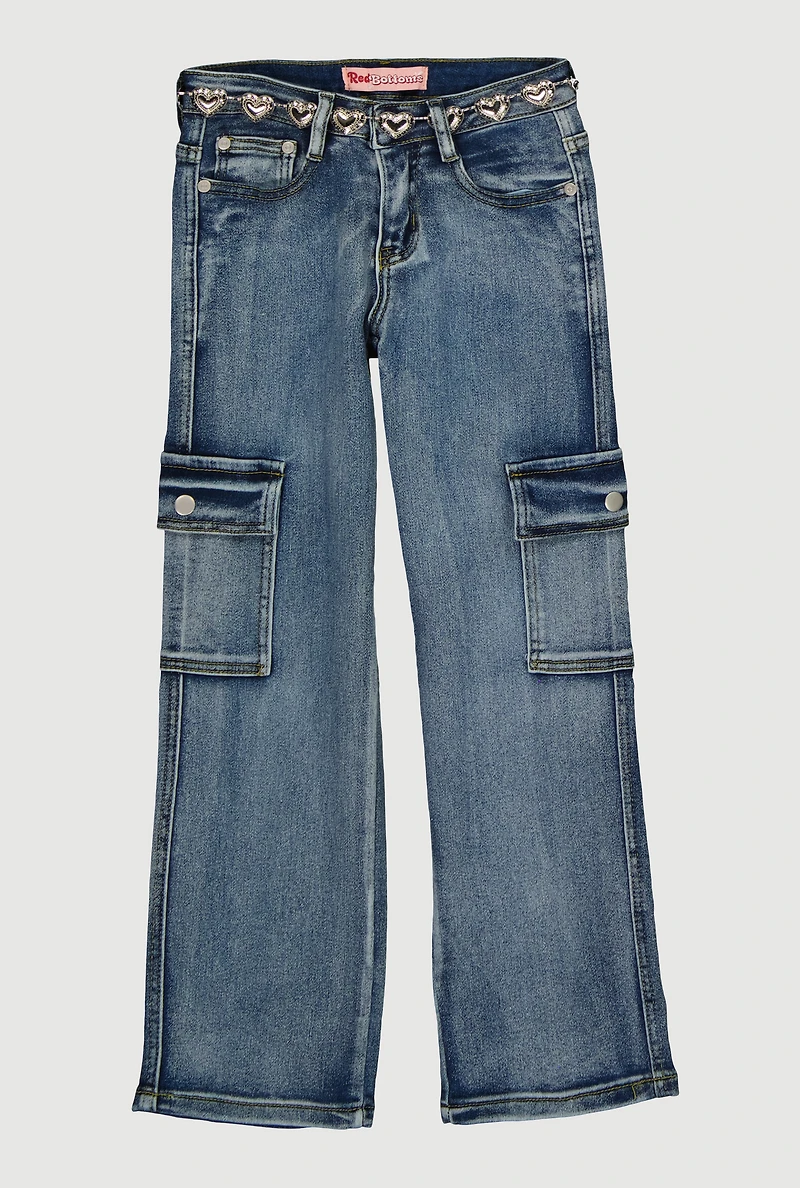 Girls Cargo Jeans with Heart Chain Belt