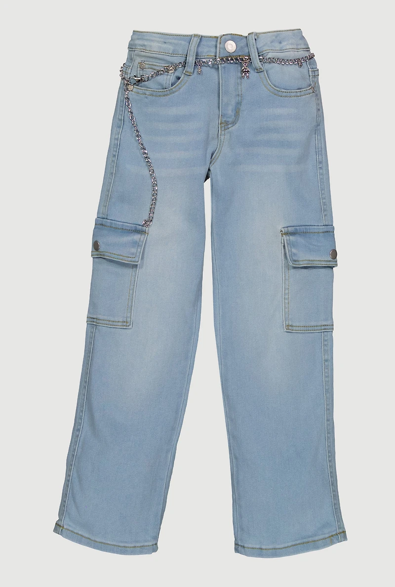 Girls Cargo Jeans with Bear Charm Chain Belt