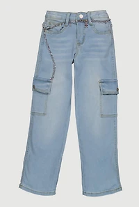 Girls Cargo Jeans with Bear Charm Chain Belt