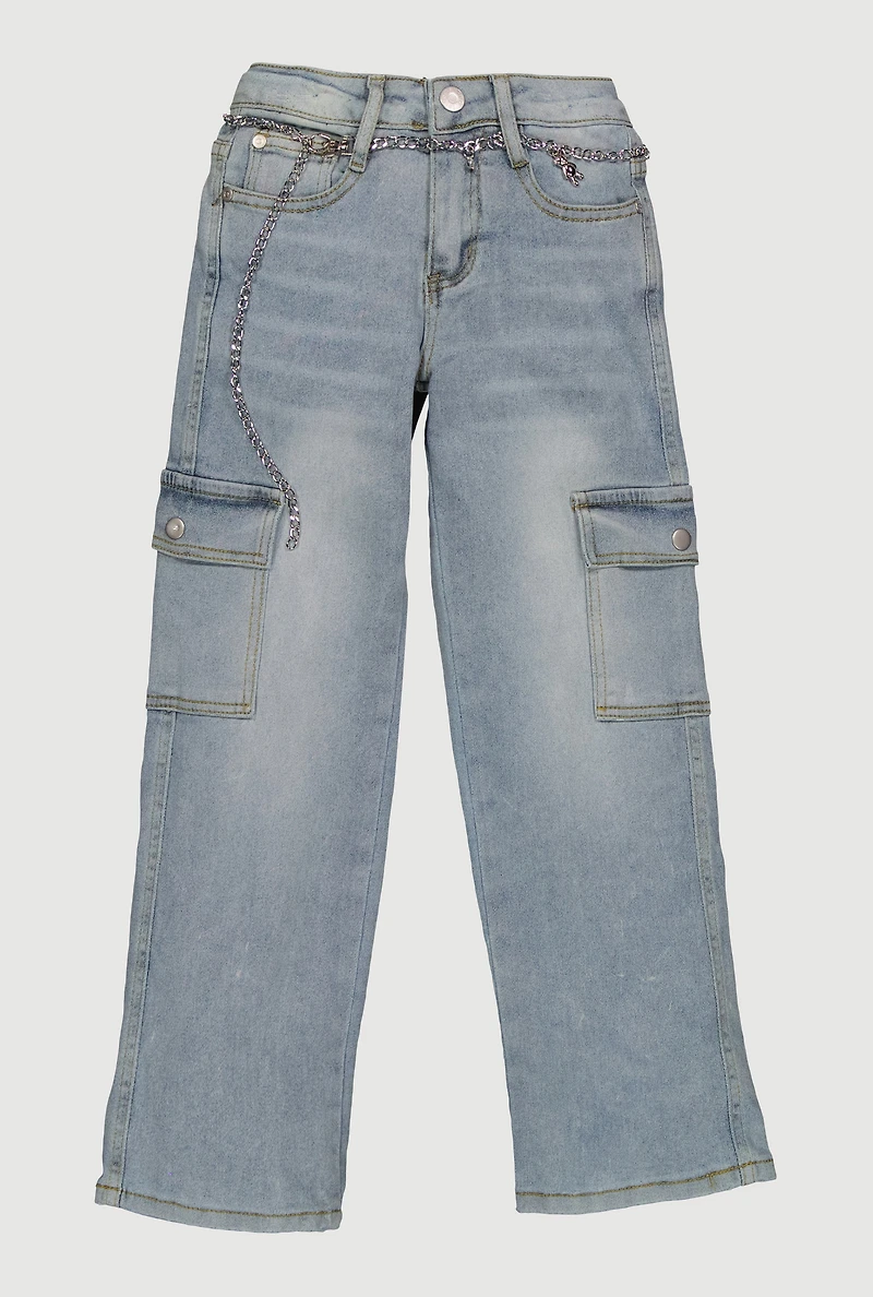 Girls Cargo Jeans with Bear Charm Chain Belt
