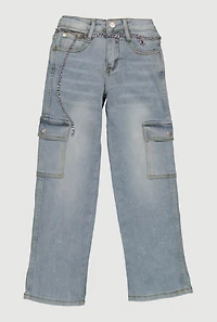 Girls Cargo Jeans with Bear Charm Chain Belt
