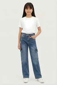 Girls Straight Leg Jeans with Bear Charm Chain Belt