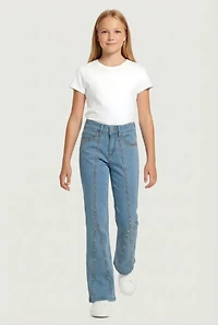Girls Studded Flare Leg Jeans