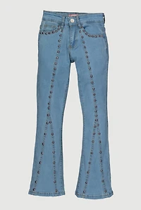 Girls Studded Flare Leg Jeans, Blue, Size 12
