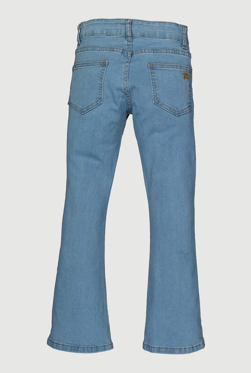 Girls Studded Flare Leg Jeans, Blue, Size 12