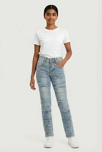 Girls Frayed Decorative Stitch Skinny Jeans