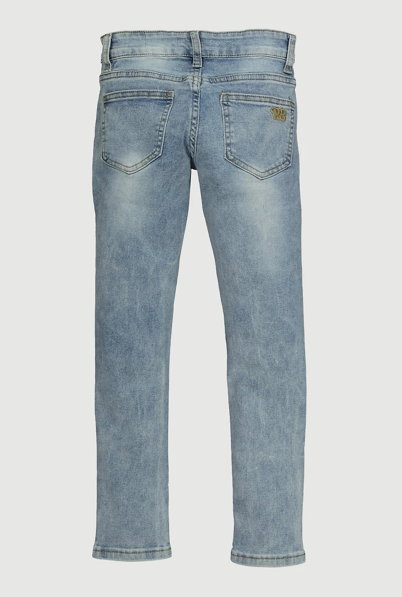 Girls Frayed Decorative Stitch Skinny Jeans