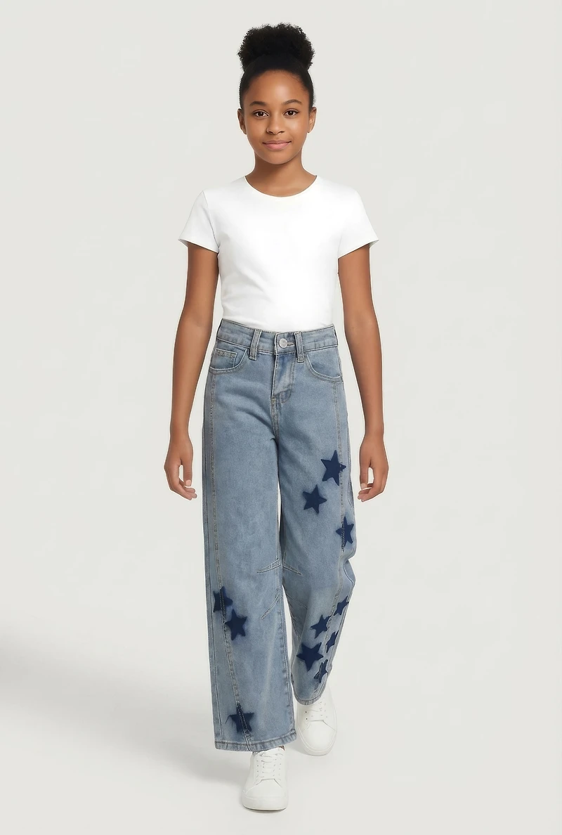 Girls Star Graphic Decorative Stitch Jeans